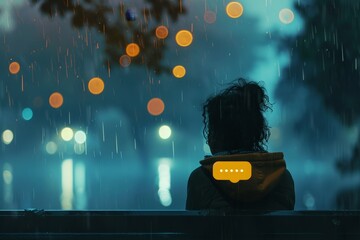 Aufkleber - person sitting on bench in the rain, user feedback widget encourages user input