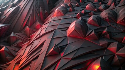 Wall Mural - Abstract red and black geometric shapes with dramatic depth.