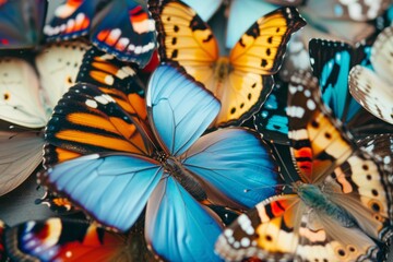 Poster - bunch of butterflies flying around blue sky, variety of colorful butterflies with transparent background