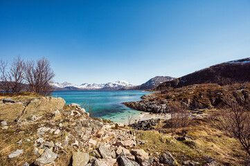 nature sceneries inside the island of Sommaroy,  Tromso municipality, Norway