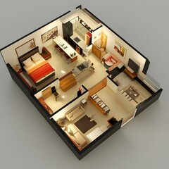 Canvas Print - 3D Illustration of a Modern Apartment Floor Plan