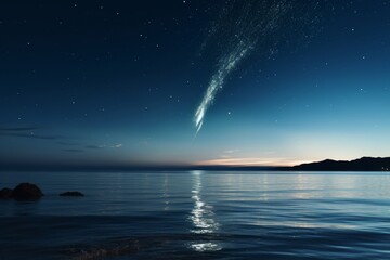 Wall Mural - Serene Night Sky with Shooting Star Over Calm Ocean
