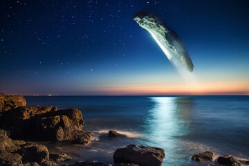 Wall Mural - cosmic rock falling into the ocean at night