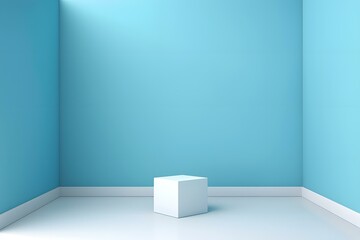 Poster - Simple Blue Room Interior Design With White Cube