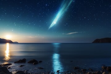 Wall Mural - Stunning Night Sky with Comet Over Ocean