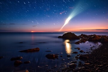 Wall Mural - Star Trails Over the Ocean at Sunset