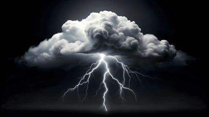 Wall Mural - White cloud with thunder on black background