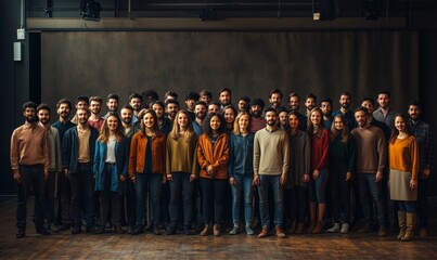 Large Group of people standing together in studio, Generative AI