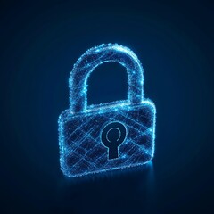 Abstract digital wifi icon and padlock on dark blue background symbolizing secure wireless technology, internet security, digital protection