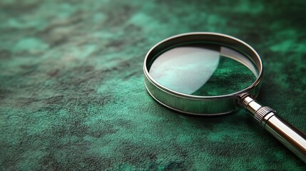 Wall Mural - Close-up of magnifying glass on green marble background