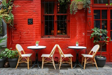 Wall Mural - A red brick building with a white sign on it