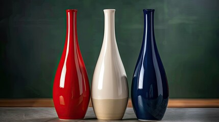 Sticker - Three differently colored vases on a table