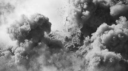 Canvas Print - a black and white abstract image of smoke or clouds, with a central peak and some glitter or sparks.
