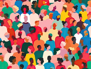 A crowd of diverse people in a flat style, a simple and colorful illustration, background Generative AI