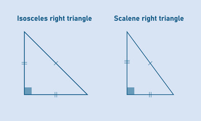 Wall Mural - Scalene right triangle and isosceles right triangle shape in geometry. Type of right triangle in mathematics.