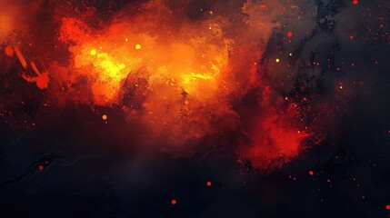 Digital embers glowing softly, with warm hues of orange and red, contrasted against a cool, dark background.