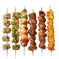 Wall Mural - [Transparent Background PNG]Grilled Meat Skewers with Vegetables and Sauce