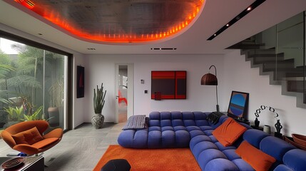 Canvas Print - Create a modern living room with a statement piece of furniture, such as a bold-colored sofa or a unique