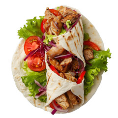 Wall Mural - [Transparent Background PNG]Grilled Chicken and Vegetable Wrap on White Background