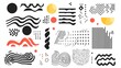 © Fexri - Geometric shapes and design elements in a flat black layout, including zigzags, waves, circles, and points. Ideal for cover design overlays and business cards.