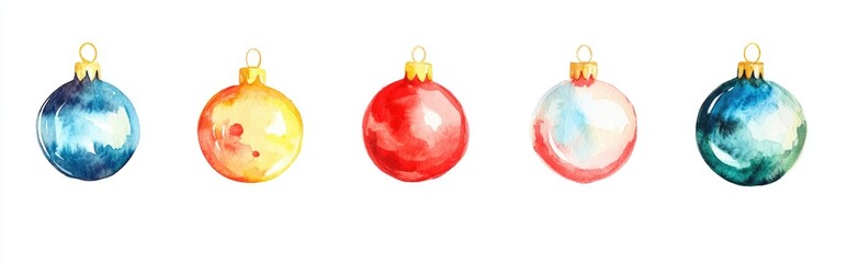 Wall Mural - Vibrant Christmas ornaments Isolated on a white backdrop Watercolor holiday card for seasonal greetings and invitations decorative holiday accessories for the evergreen tree