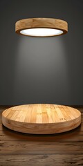 Poster - Wooden Round Platform With Spotlight