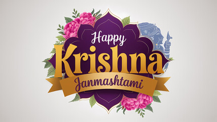 Happy Krishna Janmashtami greeting card template, sticker isolated on abstract background, Indian festival celebration, graphic design illustration wallpaper