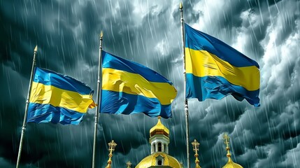 Sticker - ukrainian flags flying in the wind