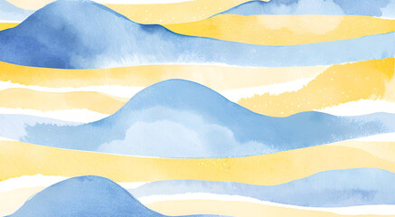 Wall Mural - Abstract Blue and Yellow Watercolor Waves Art Background