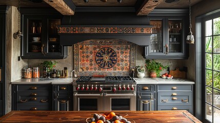 Poster - Transform your kitchen with statement tile such as geometric patterns, bold colors, or textured finishes for a modern and eye-catching