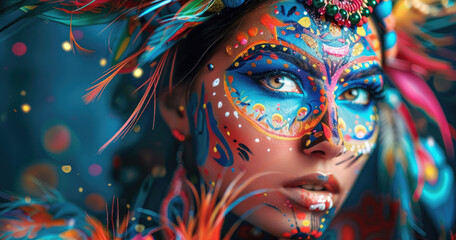 Wall Mural - a beautiful woman with painting face