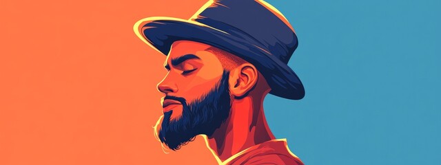 A stylish cartoon guy with a hat and a beard