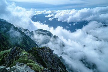 Sticker - Panoramic Mountain Panorama with Rolling Clouds