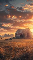 Wall Mural - Rustic Dawn on a Rural Farm