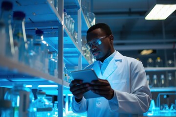 Wall Mural - Scientist Analyzing Lab Data Digitally