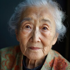 Sticker - Serene Smile of an Elderly Asian Woman