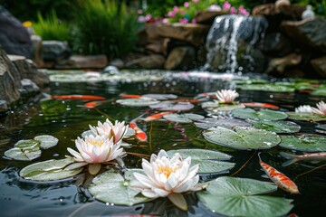 Canvas Print - Tranquil Waters Adorned with Lilies and Koi