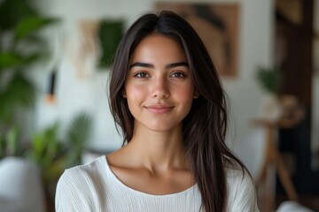 Head shot portrait of African American attractive woman looking at camera, close up happy beautiful young female with healthy toothy smile and perfect, Generative AI