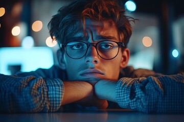 Struggling to stay awake. Cropped shot of a young designer looking stressed out while working late in an office, Generative AI