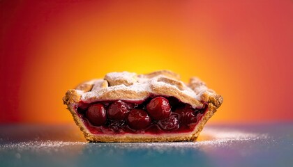 Wall Mural - Close up of delicious cherry pie with space for text in the image. with copy space imag