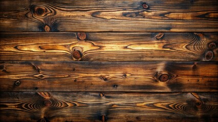 Wall Mural - Rustic dark wood texture with natural pattern, wooden grain, and knots, evoking a sense of vintage elegance on a distressed retro plank wooden surface.