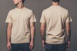 © JAYDESIGNZ - A man wears a plain beige t-shirt, front and back, for a t-shirt design mock up