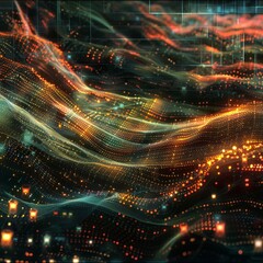 Wall Mural - Waves of light and data cascading across the scene