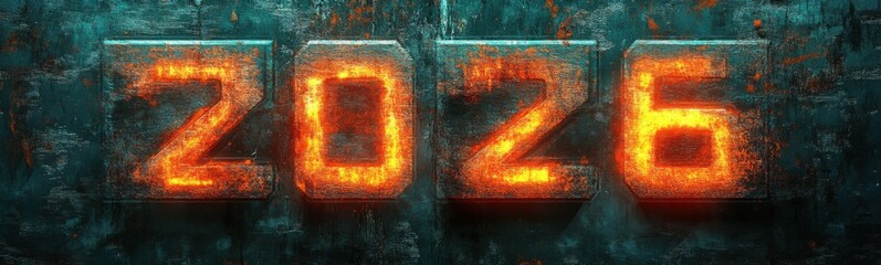 Digital image of a glowing sign that reads 2026, christmas background, banner