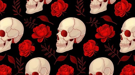 Wall Mural - seamless background with skulls