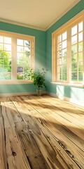 Wall Mural - Empty Room with Wooden Floor and Windows