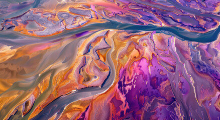 Aerial view of colorful salt marshes and rivers, with the ocean in the background.