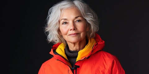 Wall Mural - older woman wearing bright windbreaker