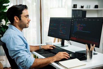 smart it developer working software development coding with creating application program update vers