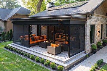 Modern Outdoor Patio Design with Retractable Screen System